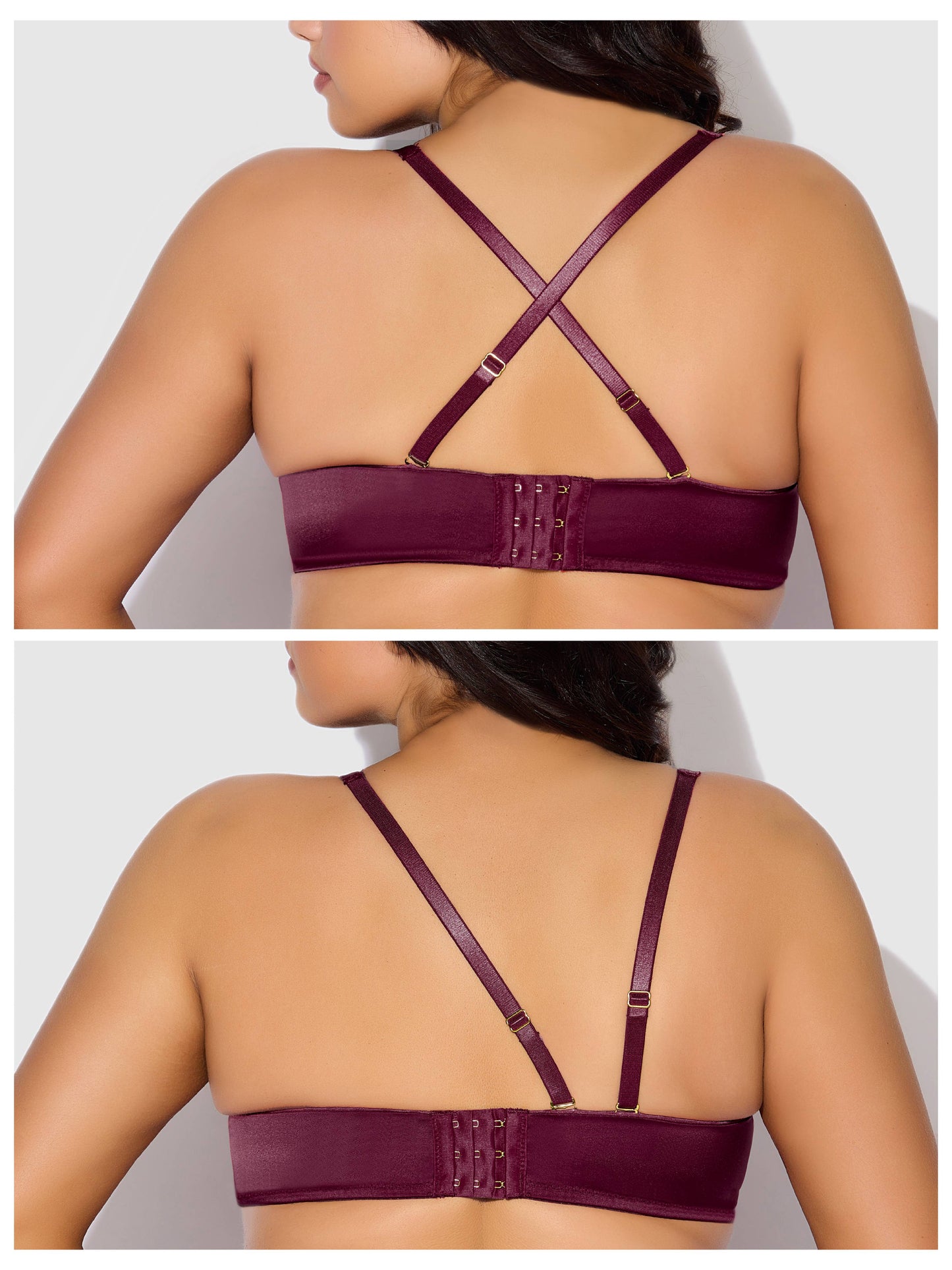 BIANCA SATIN DEEP PLUNGE PUSH UP BRA, GARTER & THONG SET