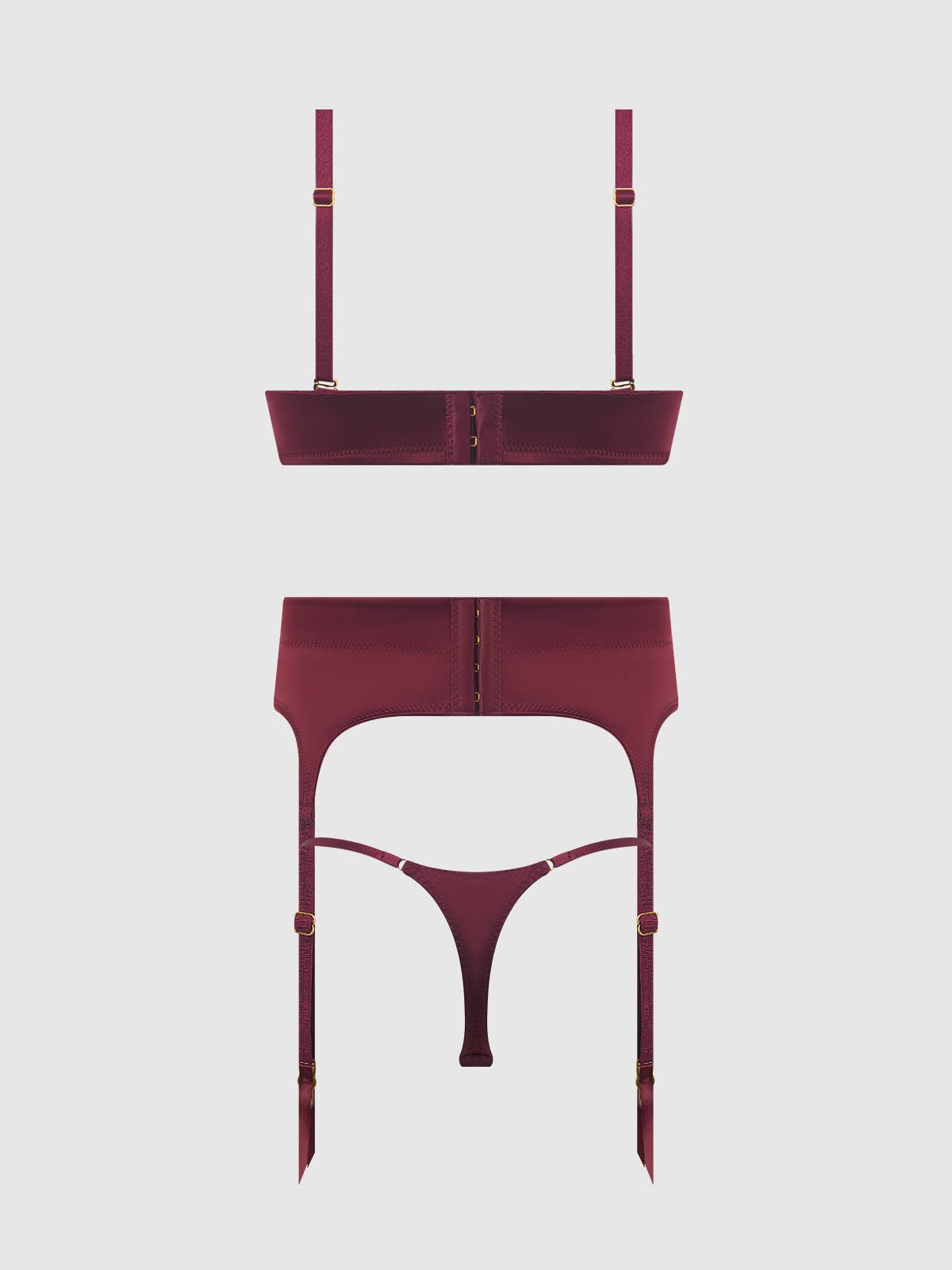 BIANCA SATIN DEEP PLUNGE PUSH UP BRA, GARTER & THONG SET